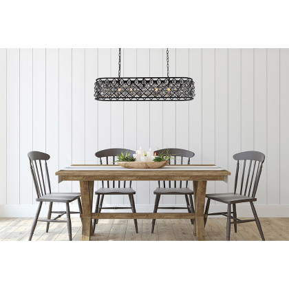 Elegant Crystal Grid Rectangular 7 Light Chandelier - Matte Black/Silver, L 50" (1216G50MB-SS-RC)