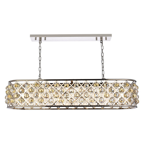 Elegant Crystal Grid Rectangular 7 Light Chandelier - Polished Nickel/Gold, L 50" (1216G50PN-GT-RC)