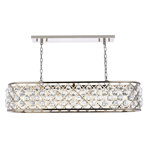 Elegant Crystal Grid Rectangular 7 Light Chandelier - Polished Nickel, L 50" (1216G50PN-RC)