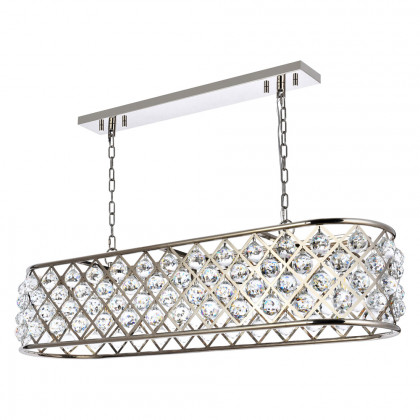 Elegant Crystal Grid Rectangular 7 Light Chandelier - Polished Nickel, L 50" (1216G50PN-RC)