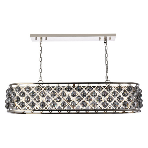 Elegant Crystal Grid Rectangular 7 Light Chandelier - Polished Nickel/Silver, L 50" (1216G50PN-SS-RC)