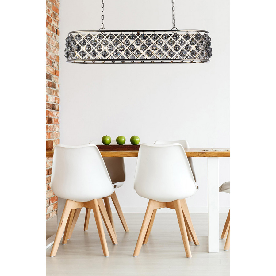 Elegant Crystal Grid Rectangular 7 Light Chandelier - Polished Nickel/Silver, L 50" (1216G50PN-SS-RC)