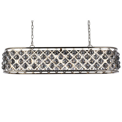 Elegant Crystal Grid Rectangular 7 Light Chandelier - Polished Nickel/Silver, L 50" (1216G50PN-SS-RC)