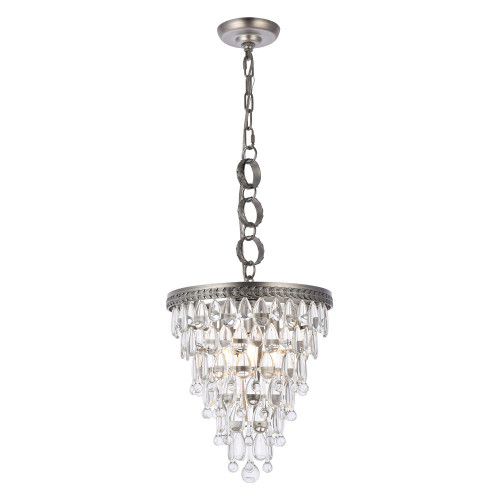 Elegant Teardrop Glass Chandelier 3 Light - Antique Silver, L 13" (1219D13AS-RC)