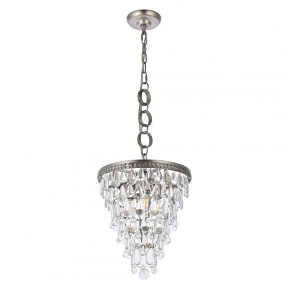 Elegant Teardrop Glass Chandelier 3 Light - Antique Silver, L 13" (1219D13AS-RC)