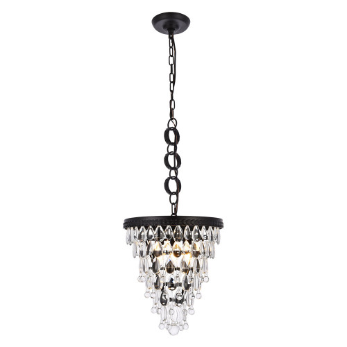 Elegant Teardrop Glass Chandelier 3 Light - Black, L 13" (1219D13BK-RC)