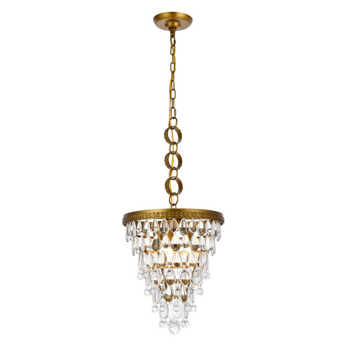Elegant Teardrop Glass Chandelier 3 Light - Brass, L 13" (1219D13BR-RC)