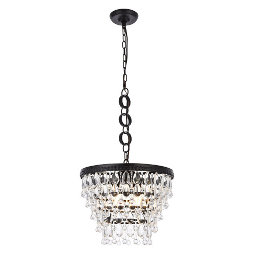 Elegant Teardrop Glass Chandelier 3 Light - Black, L 16" (1219D16BK-RC)