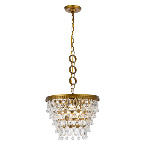 Elegant Teardrop Glass Chandelier 3 Light - Brass, L 16" (1219D16BR-RC)