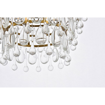 Elegant Teardrop Glass Chandelier 3 Light - Brass, L 16" (1219D16BR-RC)