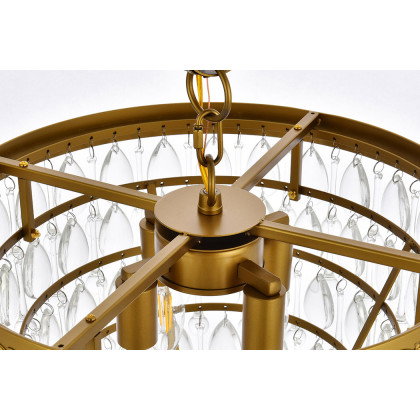 Elegant Teardrop Glass Chandelier 3 Light - Brass, L 16" (1219D16BR-RC)