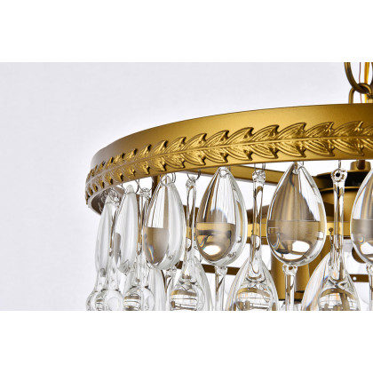 Elegant Teardrop Glass Chandelier 3 Light - Brass, L 16" (1219D16BR-RC)