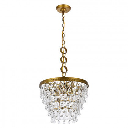 Elegant Teardrop Glass Chandelier 3 Light - Brass, L 16" (1219D16BR-RC)