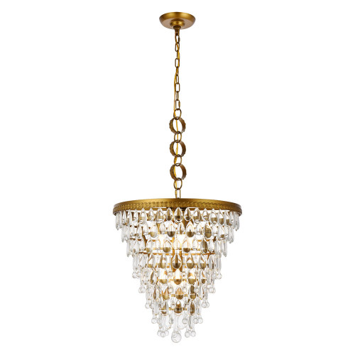 Elegant Teardrop Glass Chandelier 3 Light - Brass, L 18" (1219D18BR-RC)