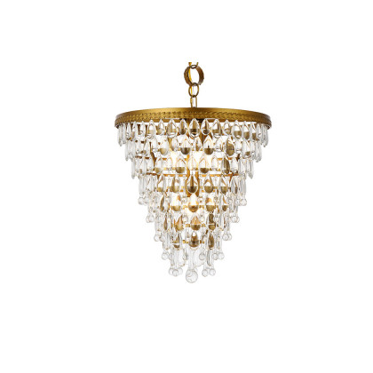 Elegant Teardrop Glass Chandelier 3 Light - Brass, L 18" (1219D18BR-RC)