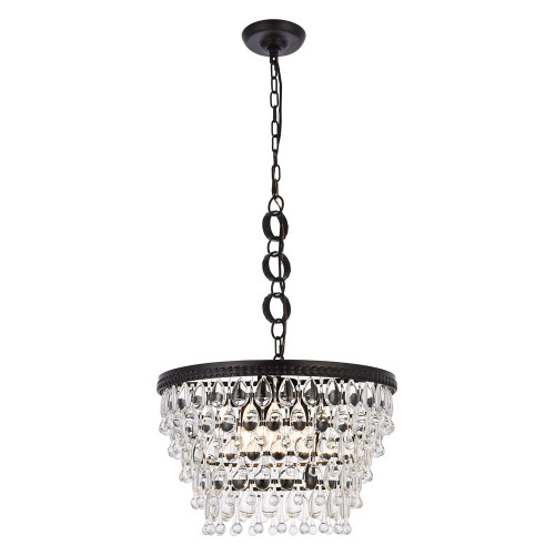 Elegant Teardrop Glass Chandelier 3 Light - Black, L 19" (1219D19BK-RC)