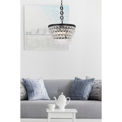 Elegant Teardrop Glass Chandelier 3 Light - Black, L 19" (1219D19BK-RC)