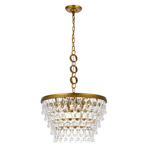 Elegant Teardrop Glass Chandelier 3 Light - Brass, L 19" (1219D19BR-RC)