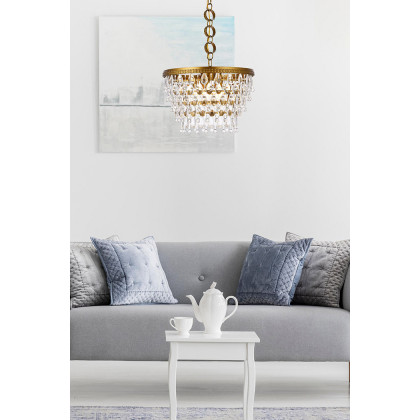 Elegant Teardrop Glass Chandelier 3 Light - Brass, L 19" (1219D19BR-RC)