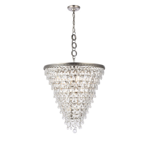 Elegant Teardrop Glass Chandelier 3 Light - Antique Silver, L 24" (1219D24AS-RC)