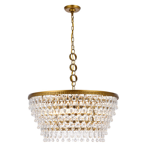 Elegant Teardrop Glass Chandelier 3 Light - Brass, L 28" (1219D28BR-RC)