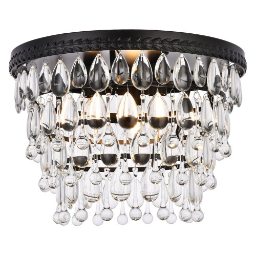 Elegant Teardrop Glass Flushmount 3 Light - Black, L 15" (1219F15BK-RC)