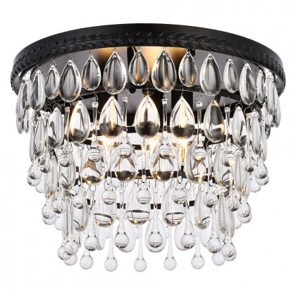 Elegant Teardrop Glass Flushmount 3 Light - Black, L 15" (1219F15BK-RC)