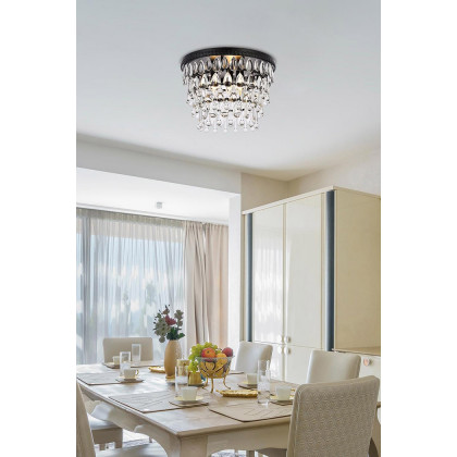 Elegant Teardrop Glass Flushmount 3 Light - Black, L 15" (1219F15BK-RC)