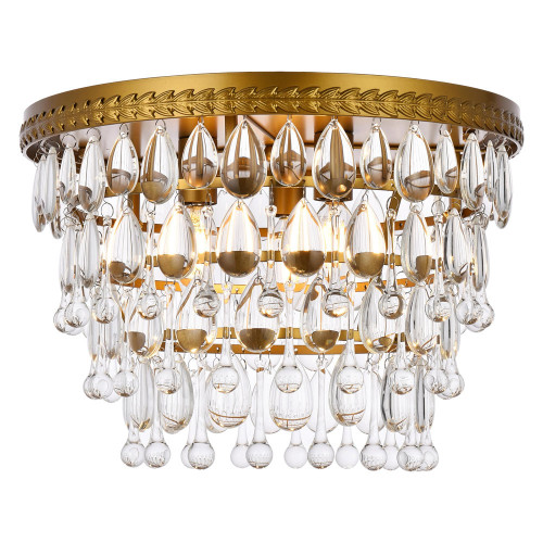 Elegant Teardrop Glass Flushmount 3 Light - Brass, L 15" (1219F15BR-RC)