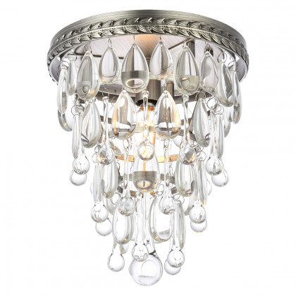 Elegant Teardrop Glass Flushmount 3 Light - Antique Silver, L 9" (1219F9AS-RC)