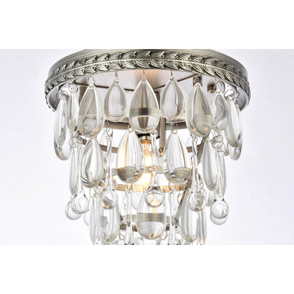 Elegant Teardrop Glass Flushmount 3 Light - Antique Silver, L 9" (1219F9AS-RC)