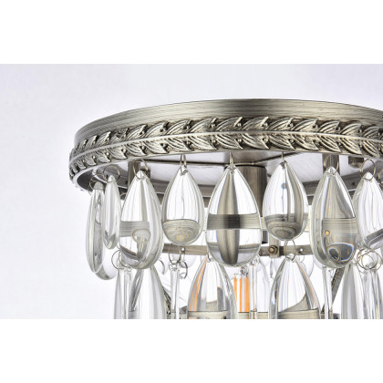 Elegant Teardrop Glass Flushmount 3 Light - Antique Silver, L 9" (1219F9AS-RC)