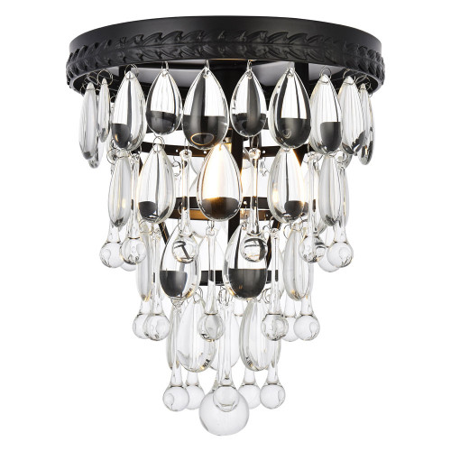Elegant Teardrop Glass Flushmount 3 Light - Black, L 9" (1219F9BK-RC)