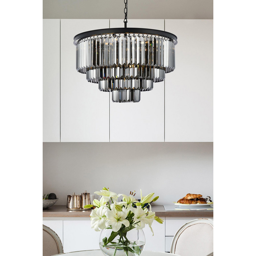 Elegant Urban Classic Chandelier - Matte Black/Silver, L 32" (1231D32MB-SS-RC)