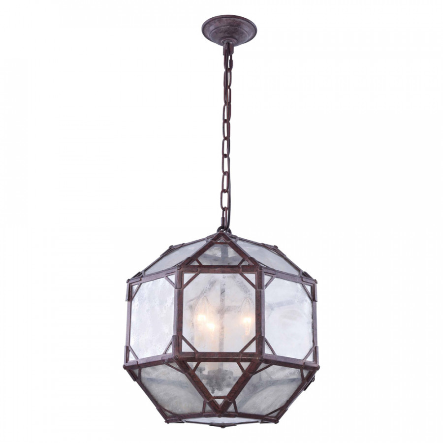 Elegant Parisian Octagonal 3 Lights Pendant - Saddle Rust, L 14" (1514D14SR)