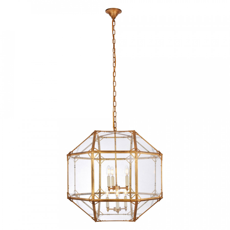 Elegant Parisian Octagonal 3 Lights Pendant - Golden Iron, L 24" (1514D24GI)