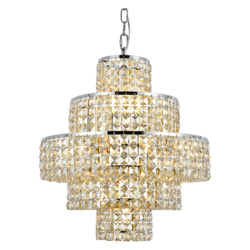 Elegant Maxim 13 Lights Chandelier - Chrome/Golden Teak, L 20" (2039D20C-GT-RC)