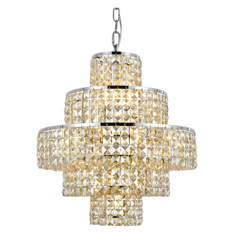 Elegant Maxim 13 Lights Chandelier - Chrome/Golden Teak, L 20" (2039D20C-GT-RC)
