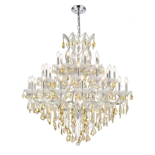Elegant Maria Theresa 41 Light Chandelier - Chrome/Golden Teak, L 44" (2800G44C-GT-RC)