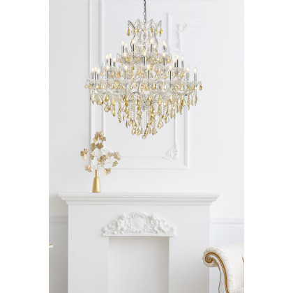 Elegant Maria Theresa 41 Light Chandelier - Chrome/Golden Teak, L 44" (2800G44C-GT-RC)