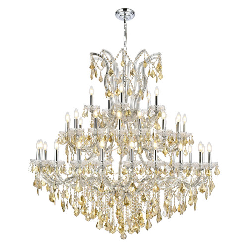 Elegant Maria Theresa 41 Light Chandelier - Chrome/Golden Teak, L 52" (2800G52C-GT-RC)