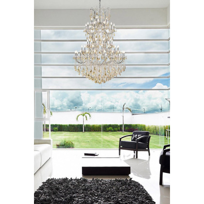 Elegant Maria Theresa 41 Light Chandelier - Chrome/Golden Teak, L 54" (2800G54C-GT-RC)