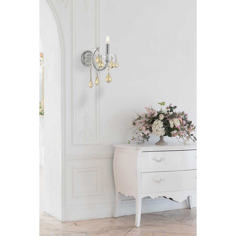 Elegant Maria Theresa 2 Light Wall Sconce - Chrome/Golden Teak, L 12" (2800W1C-GT-RC)