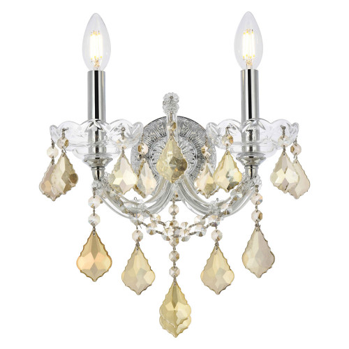Elegant Maria Theresa 2 Light Wall Sconce - Chrome/Golden Teak, L 16" (2800W2C-GT-RC)
