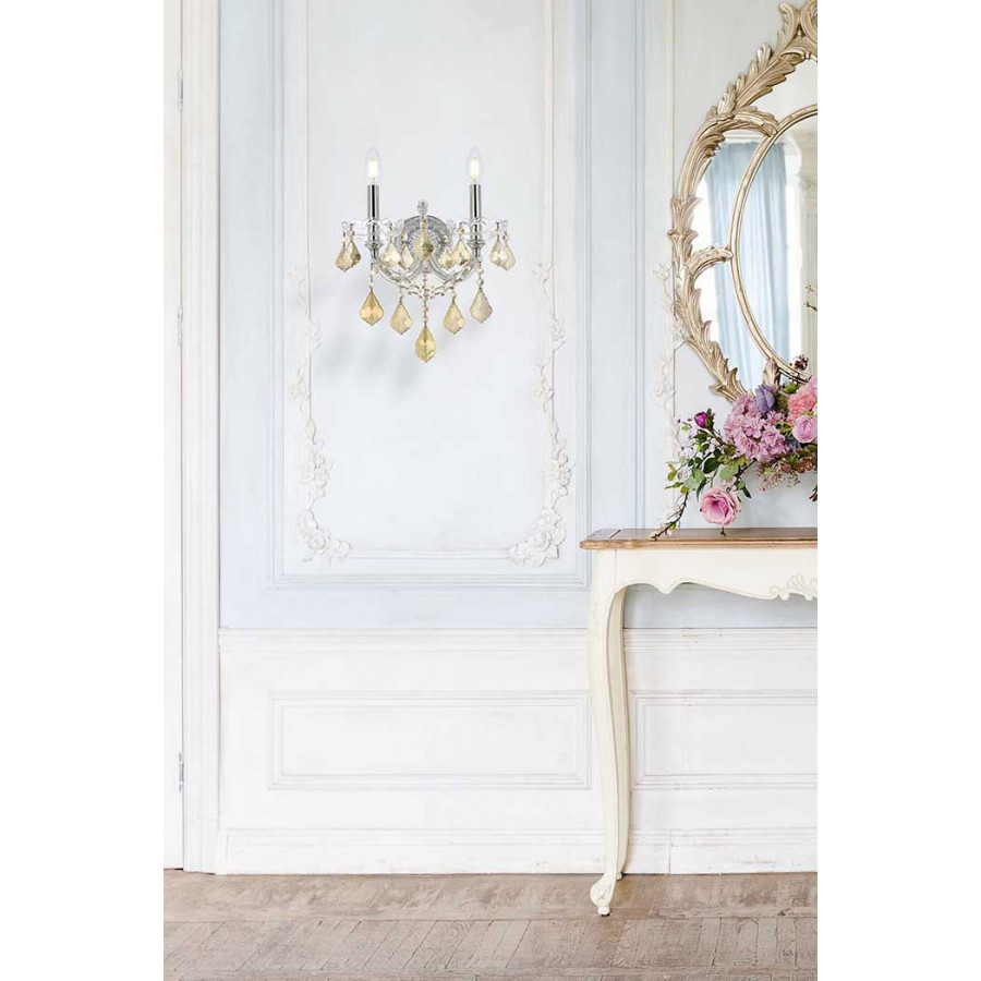 Elegant Maria Theresa 2 Light Wall Sconce - Chrome/Golden Teak, L 16" (2800W2C-GT-RC)