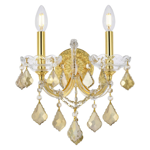Elegant Maria Theresa 2 Light Wall Sconce - Gold/Golden Teak, L 16" (2800W2G-GT-RC)