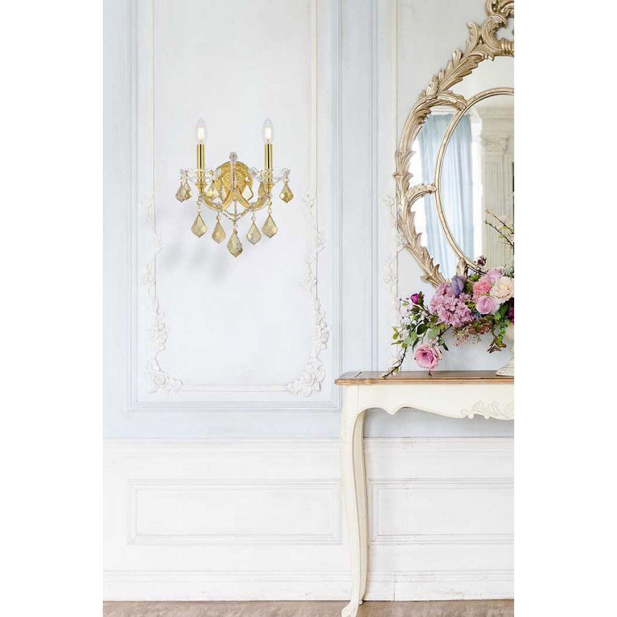 Elegant Maria Theresa 2 Light Wall Sconce - Gold/Golden Teak, L 16" (2800W2G-GT-RC)