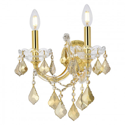 Elegant Maria Theresa 2 Light Wall Sconce - Gold/Golden Teak, L 16" (2800W2G-GT-RC)