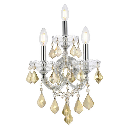 Elegant Maria Theresa 2 Light Wall Sconce - Chrome/Golden Teak, L 19" (2800W3C-GT-RC)
