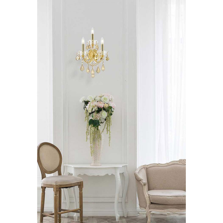 Elegant Maria Theresa 2 Light Wall Sconce - Gold/Golden Teak, L 19" (2800W3G-GT-RC)